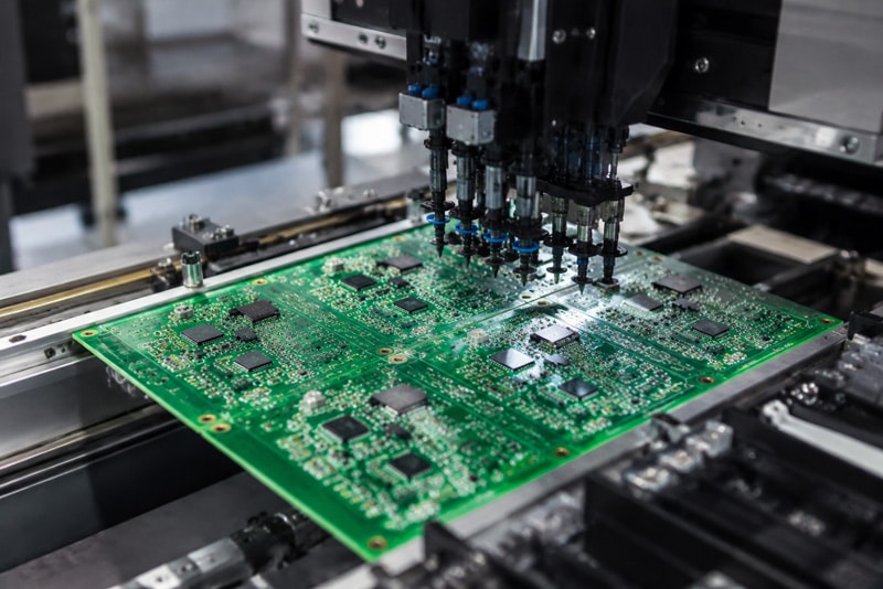 دستگاه مونتاژ SMD در حال نصب قطعات روی برد مدار چاپی PCB