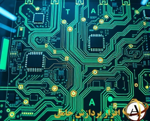 برد مدار چاپی مدرن با مسیرهای سبز و قطعات SMD