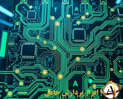 برد مدار چاپی مدرن با مسیرهای سبز و قطعات SMD